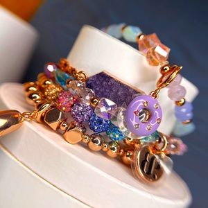 Bomb Party Summer Stacks 2023 UNICORN ALERT + Druzy Complete 5 Bracelet Set Rose